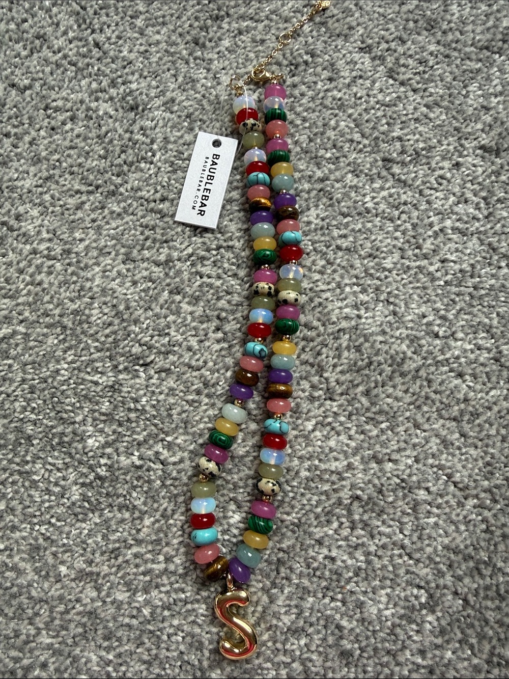 BaubleBar Multicolor Beaded Necklace with Gold 'S' Pendant